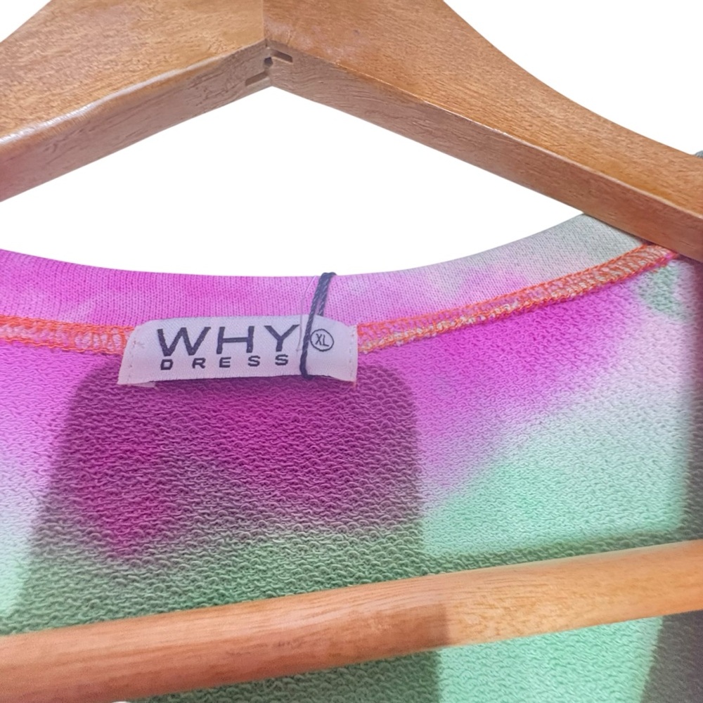 Why Dress Colorful Tie Dye Hi Low 3/4 Sleeve Tiered Ruffled Back NWT XL - Picture 9 of 14